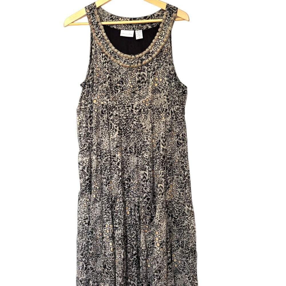 Soft Surroundings Sleeveless Chiffon Maxi Dress Size M Lined Embellished Collar